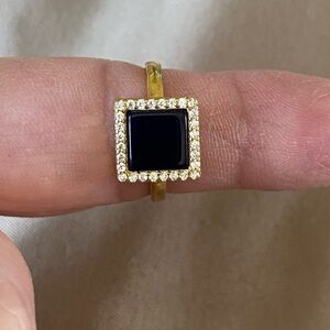 Black Onyx with Crystal Gold over Sterling silver ring